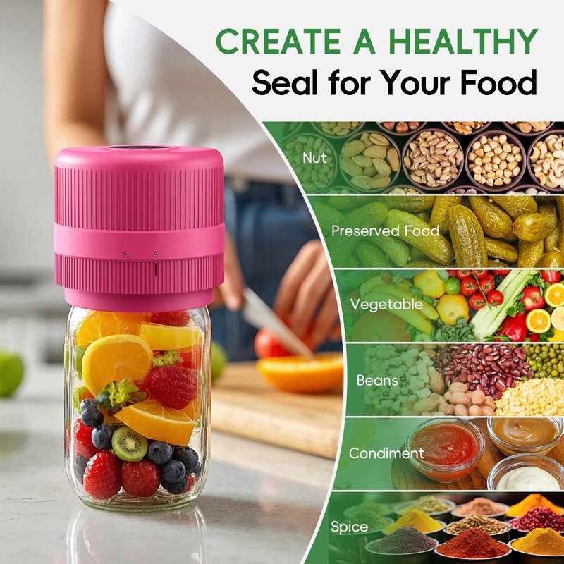 Mason Jar Vacuum Sealer Kit, Electric Sealer for Wide and Regular Mouth Mason Lids, Canning Vacuum Sealer Mason Jar, Automatic Vacuum Sealer Machine for Food Storage - Rose Red