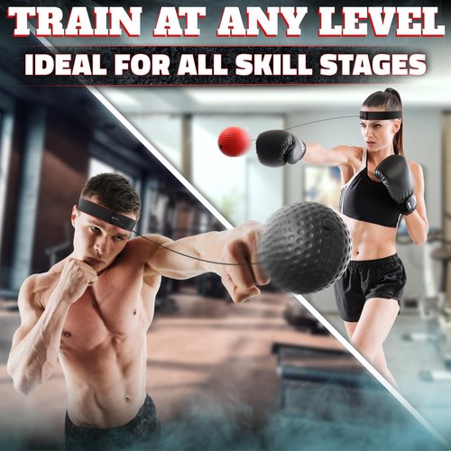 Boxing Reflex Ball Set with 4 Difficulty Balls & 2 Adjustable Headbands – Reaction Ball Training Kit for Adults, Improves Speed, Focus & Coordination, Great Gift for Men, Boxers & Fitness Fans