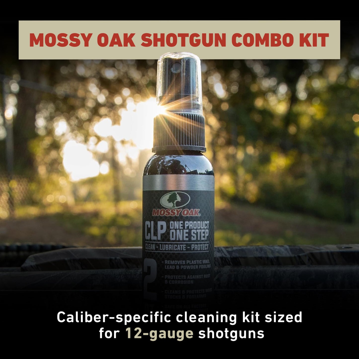 Mossy Oak CLP Shotgun Combo Kit - All-Inclusive Shotgun Maintenance Kit - Gun Cleaning Kit - with Bore Brush, CLP Pump Sprayer, Nylon Brush & Microfiber Towel - 12 Gauge