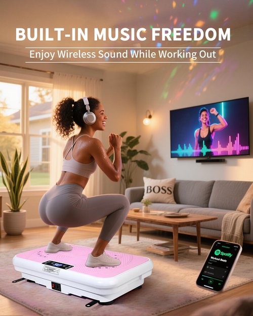 ROTAI Vibration Plate, Lymphatic Drainage Massager for Circulation Boost & Recovery, Vibration Plate Exercise Machine with Remote & Loop Bands, Compact Home Fitness Platform for Shaping (Pink)