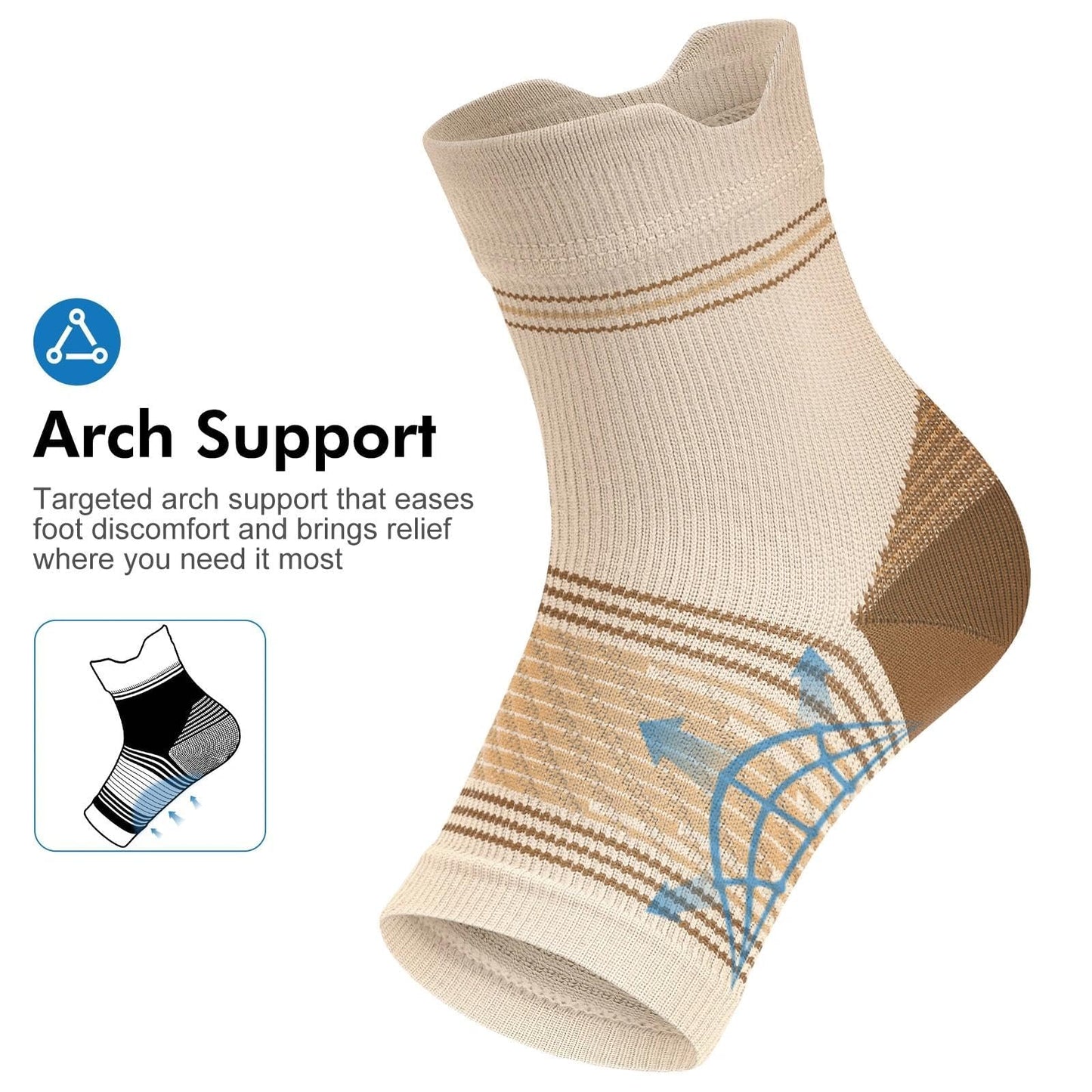 6 Pairs Plantar Fasciitis Socks for Men & Women, Ankle Brace Compression Socks with Arch Support for Achilles Tendonitis, Heel Pain, Swelling & Arthritis Relief, Nude, Large