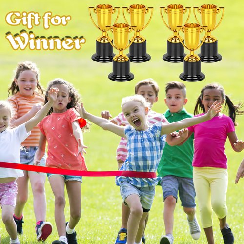 WINKIO Mini Trophies, 6 Pack Gold Trophy Award, Plastic Trophies for Kids, 4 Inch Trophy Cups, Award Trophies for Party Favors, Props, Rewards, Winning Prizes, Competitions Ceremony Parties Favor