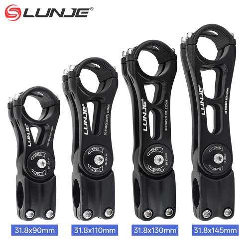 LUNJE Adjustable MTB Stem 31.8mm 80 Degree, 6061-T6 Forged CNC Aluminum, Sandblasted Matte Finish, Gear-Lock Anti-Flip Design, Laser Engraved, Fits Mountain/Road/BMX Bikes (31.8x145)