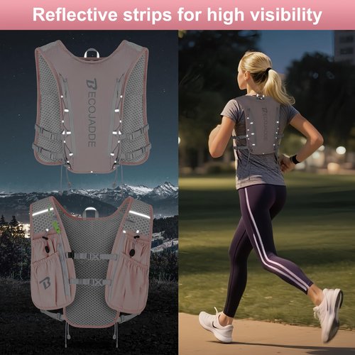 BECOJADDE Running Vest Hydration Backpack for Men Women, 5L Lightweight Running Backpack Hydration Pack for Marathon, Trail, Cycling, Hiking, Jogging Pink
