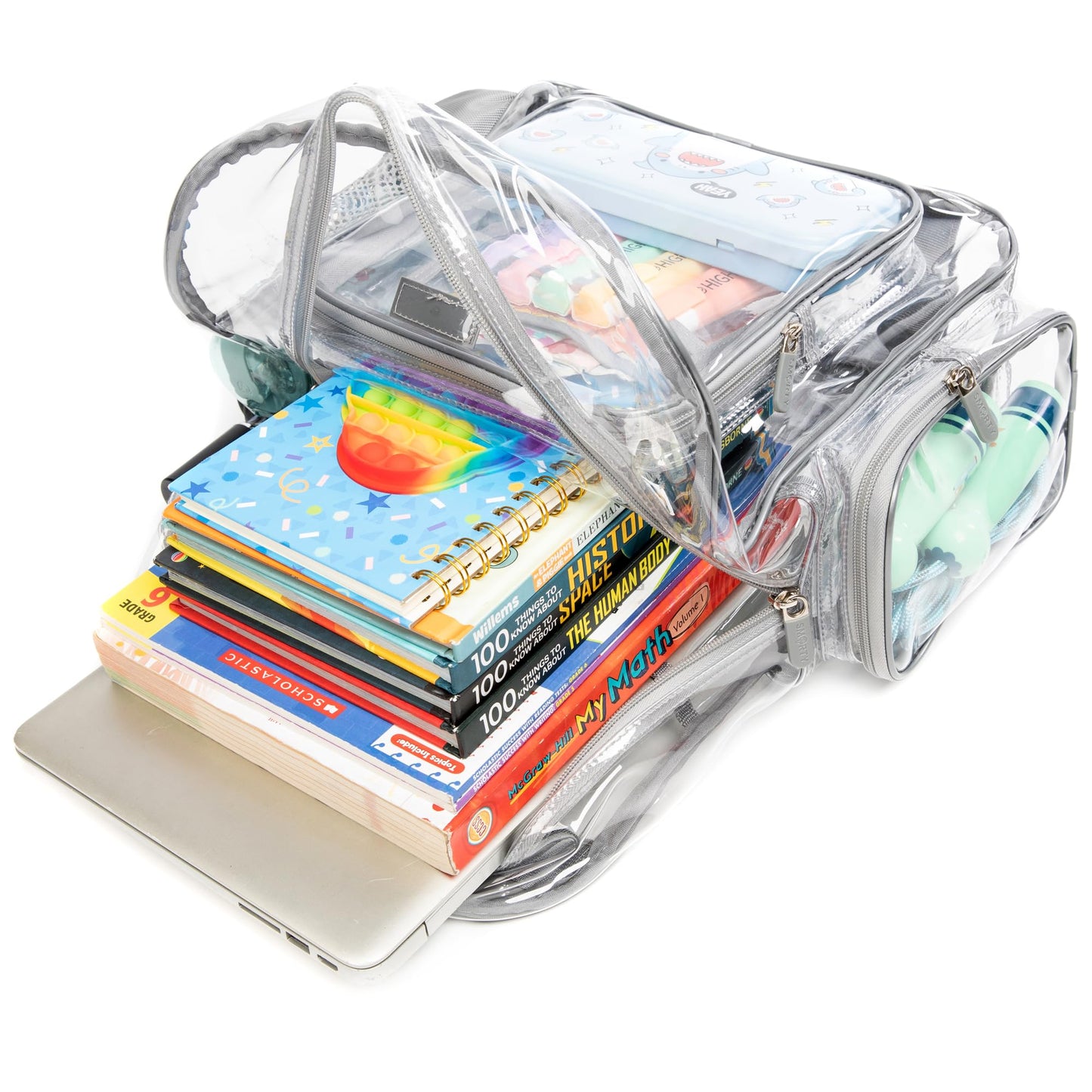 J.CARP Clear Bag Heavy Duty Backpack Durable Transparent See Through Bag (Large, Grey)