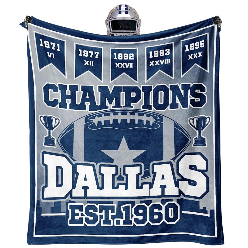 80x60 In Football Blanket - Lightweight Soft Flannel Throw in Blue