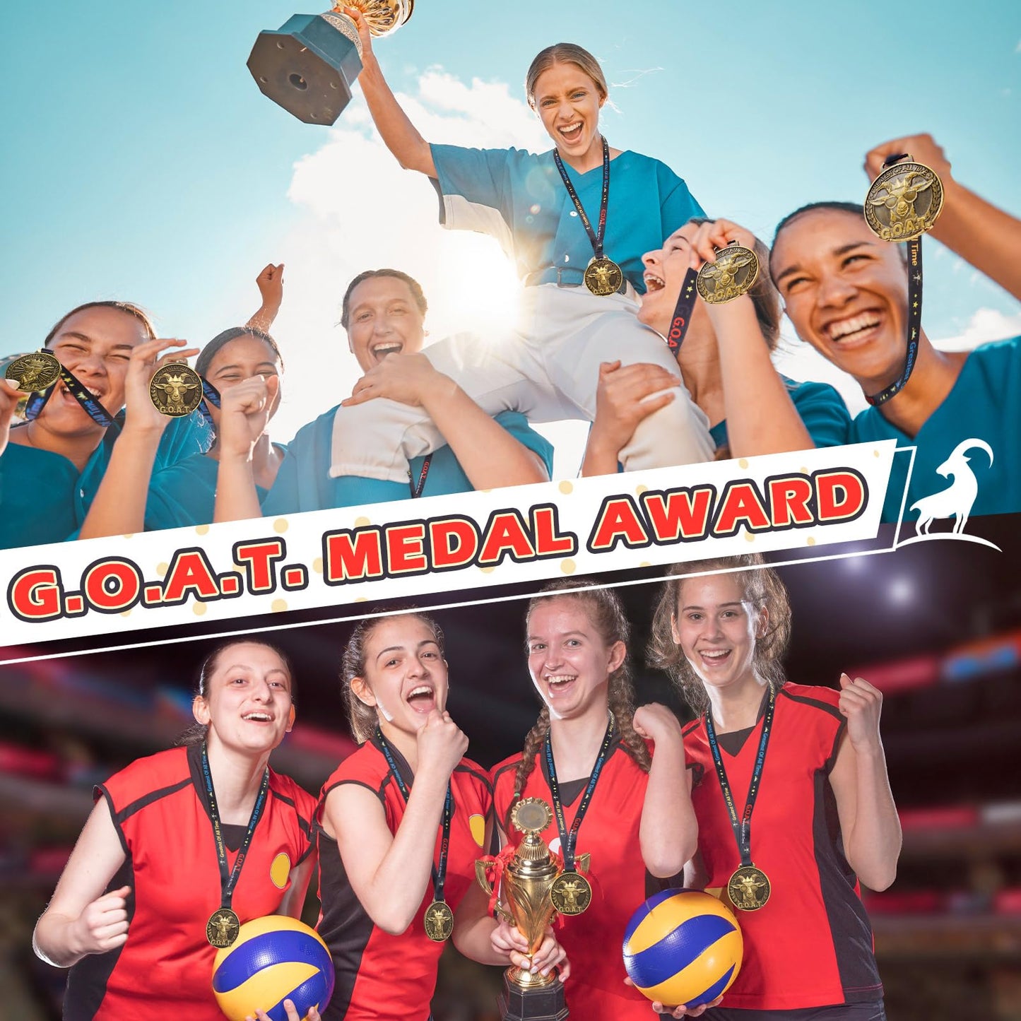 Loetere 12 Pcs Award Medals 2'' Funny Sports Awards Trophy with Neck Goat Basketball Cross Country Race Track Swimming Ribbon Winner Prizes Bulk Gift for Team Competitions Party Favor (Goat)