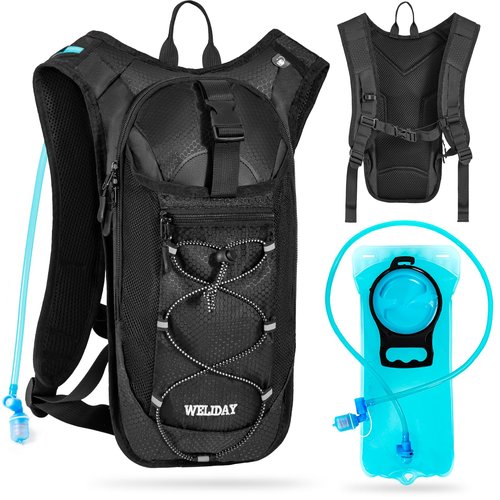 WELIDAY Hydration Backpack with 2L Water Bladder, Lightweight Hydro Pack for Cycling, Running, Hiking, Climbing (Black, 2L Water Bladder)