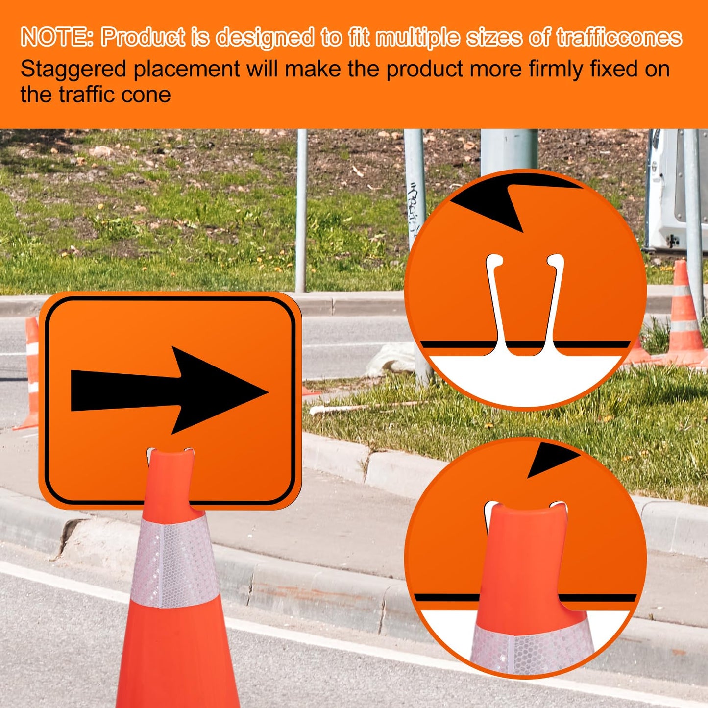 Geetery 12 Pcs Traffic Arrow Orange Detour Signs, Road Cone Top Directional Left Right Go Straight Arrows Sign for Road Barricade Outdoor Construction (Left & Right)