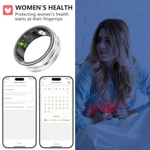 Thin Smart Ring for Fitness & Health Tracking -Pedometer,Sleep/Heart Rate/Blood Oxygen Monitor, Gesture Control / 5ATM Waterproof -No APP Subscription Compatible with Smart Phone (Silver, 9)