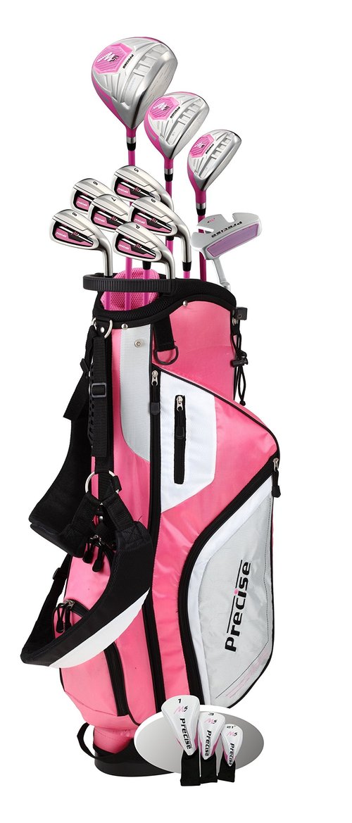 Precise M5 Ladies Complete Left & Right Handed Golf Club Set | Complete Regular & Petite Womens Golf Clubs Set | with 3 HC's, Lightweight Shafts & Spacious Stand Bag w/Pockets & Dual Carrying Straps