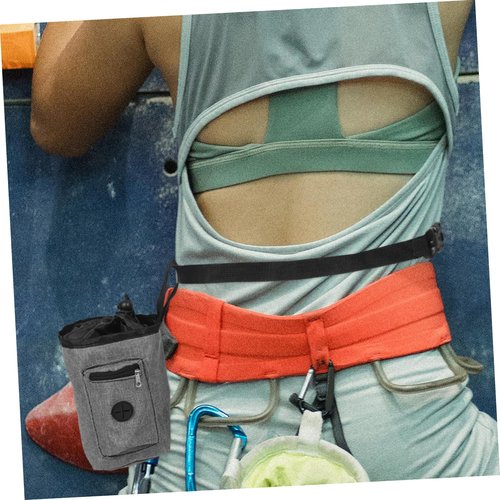 HEMOTON Climbing Chalk Bag with Zippered Pocket Anti-Slip Lightweight Waist Pouch for Rock Climbing Mountaineering Fitness Activities Stylish Gray Design