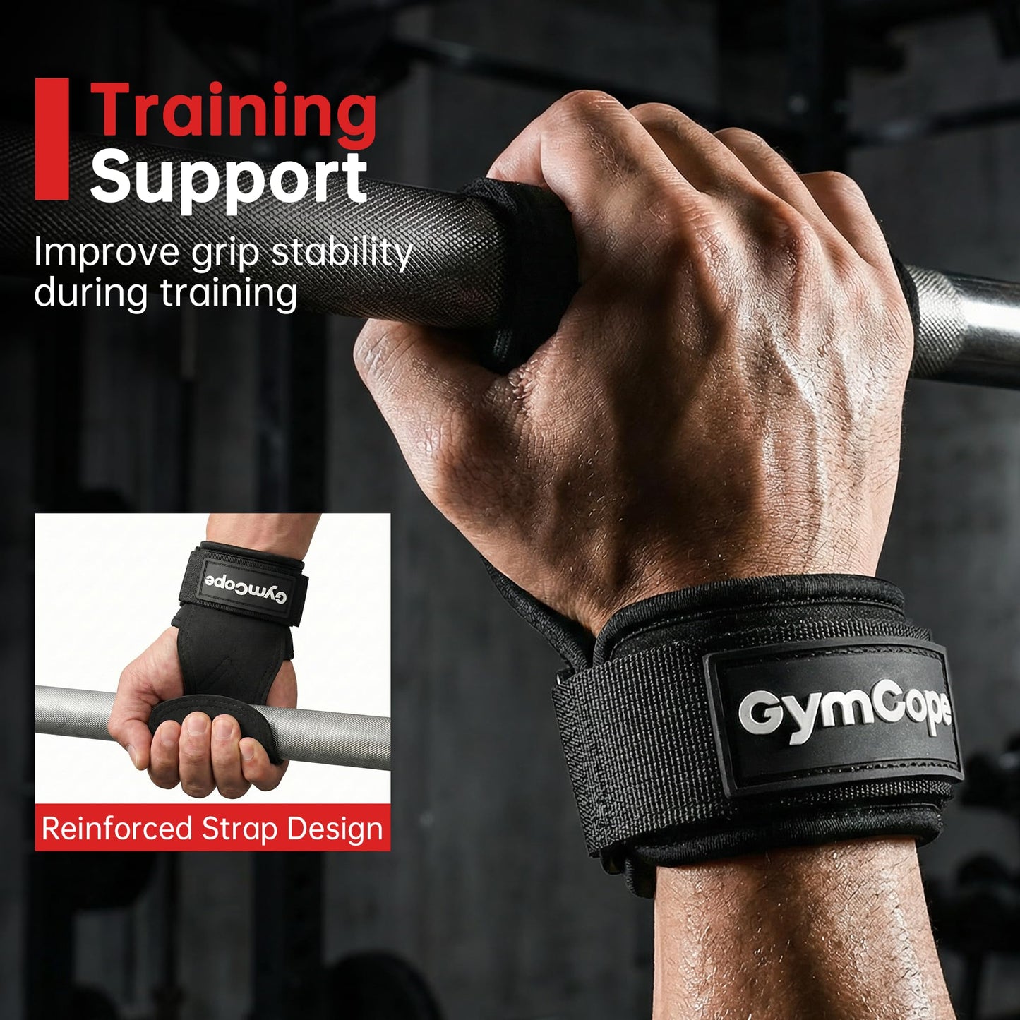 GymCope Lifting Wrist Straps for Weightlifting, Heavy Duty Wrist Straps for Deadlifts, Powerlifting, Bodybuilding and Strength Training, Secure Grip Support for Men Women, 1 Pair Black