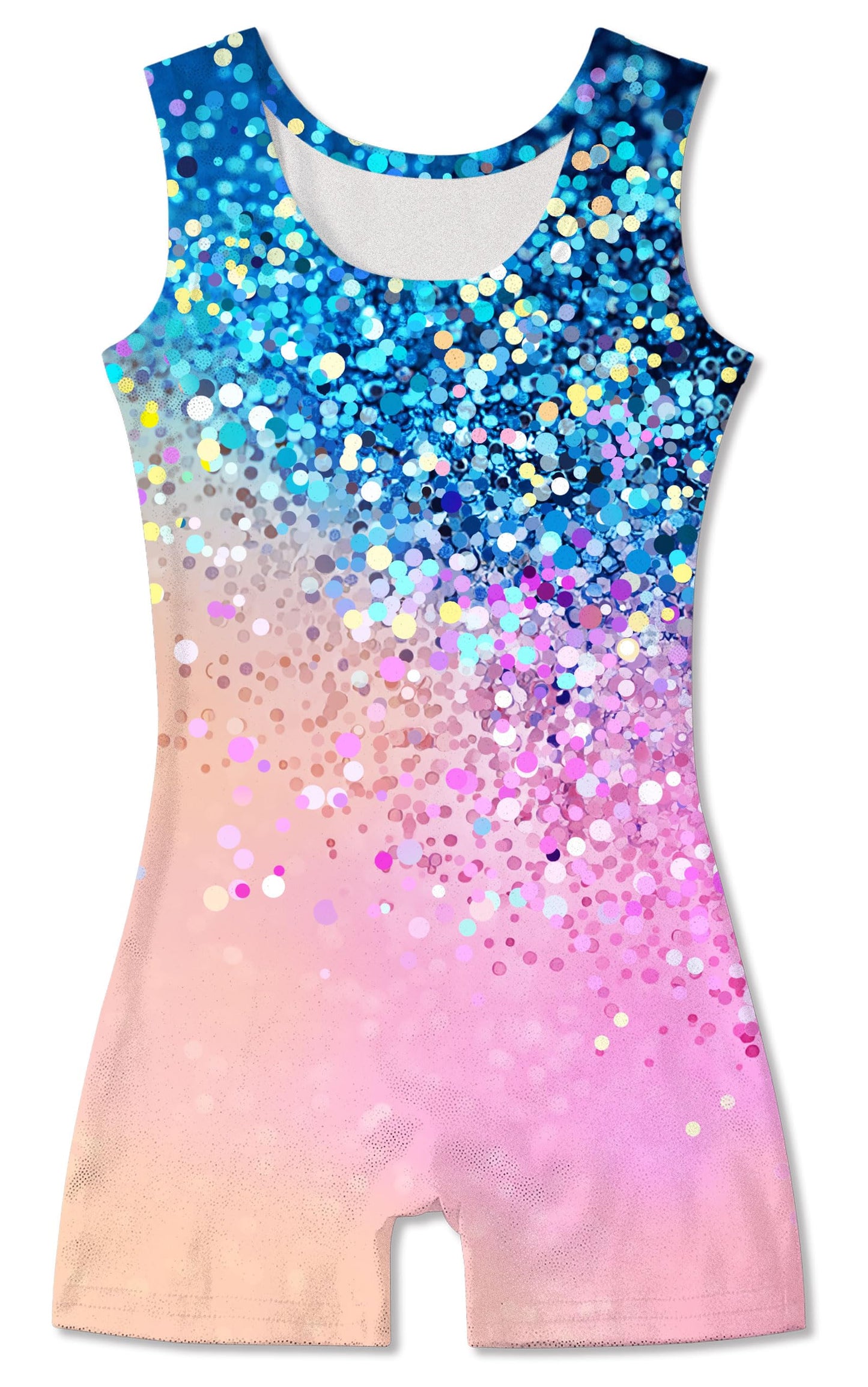 Funnycokid Gymnastics Leotards for Girls Sparkly Outfits Dance Clothes Unitards with Shorts, Diamond Blue Light Pink, 9-10 Years