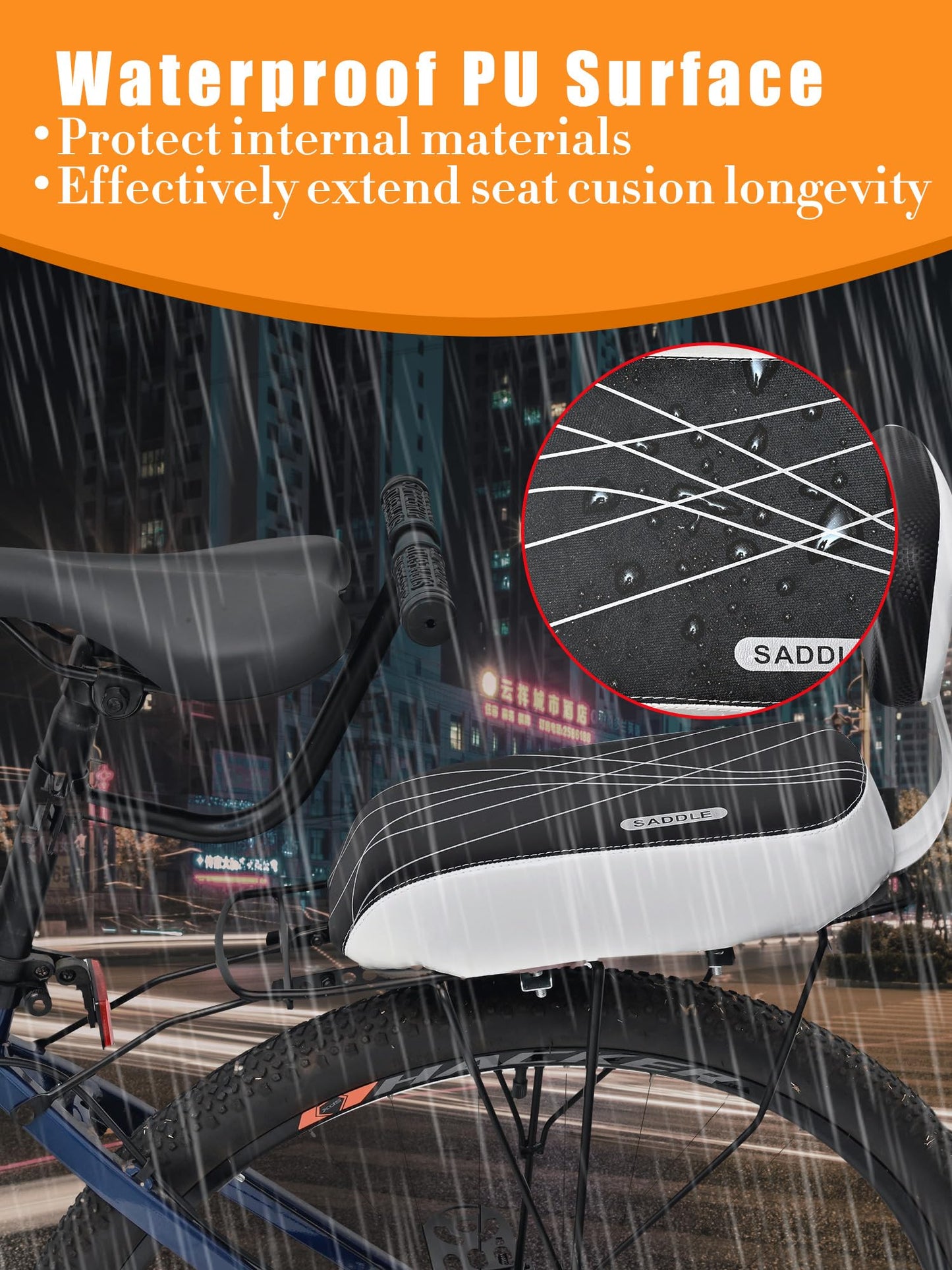 Kids Bike Seat Child Bike Rear Seat Bike Back Seat with Backrest Child Bicycle Rear Seat Bicycle Rear Seat Cushion Safety Armrest Handrail Feet Pedals Kids Bike Seat Carrier for Over 5 Years Old