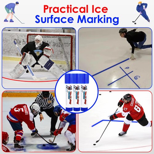 Hockey Pucks Marking for Writing on the Ice, hockey training, Ice Hockey Accessories for Hockey Coach, 3 PCS Waterproof Oily Ice Hockey Marker with Box, Good Helper for Ice Hockey Practice(Blue)