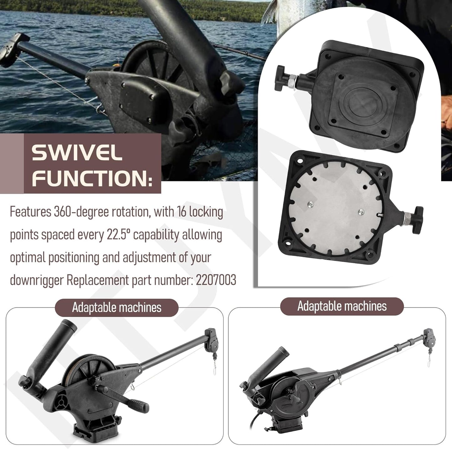 2 Pack 2207003 Standard Low-Profile Swivel Base w/Hardware Compatible with Cannon Downrigger Mount 3991913