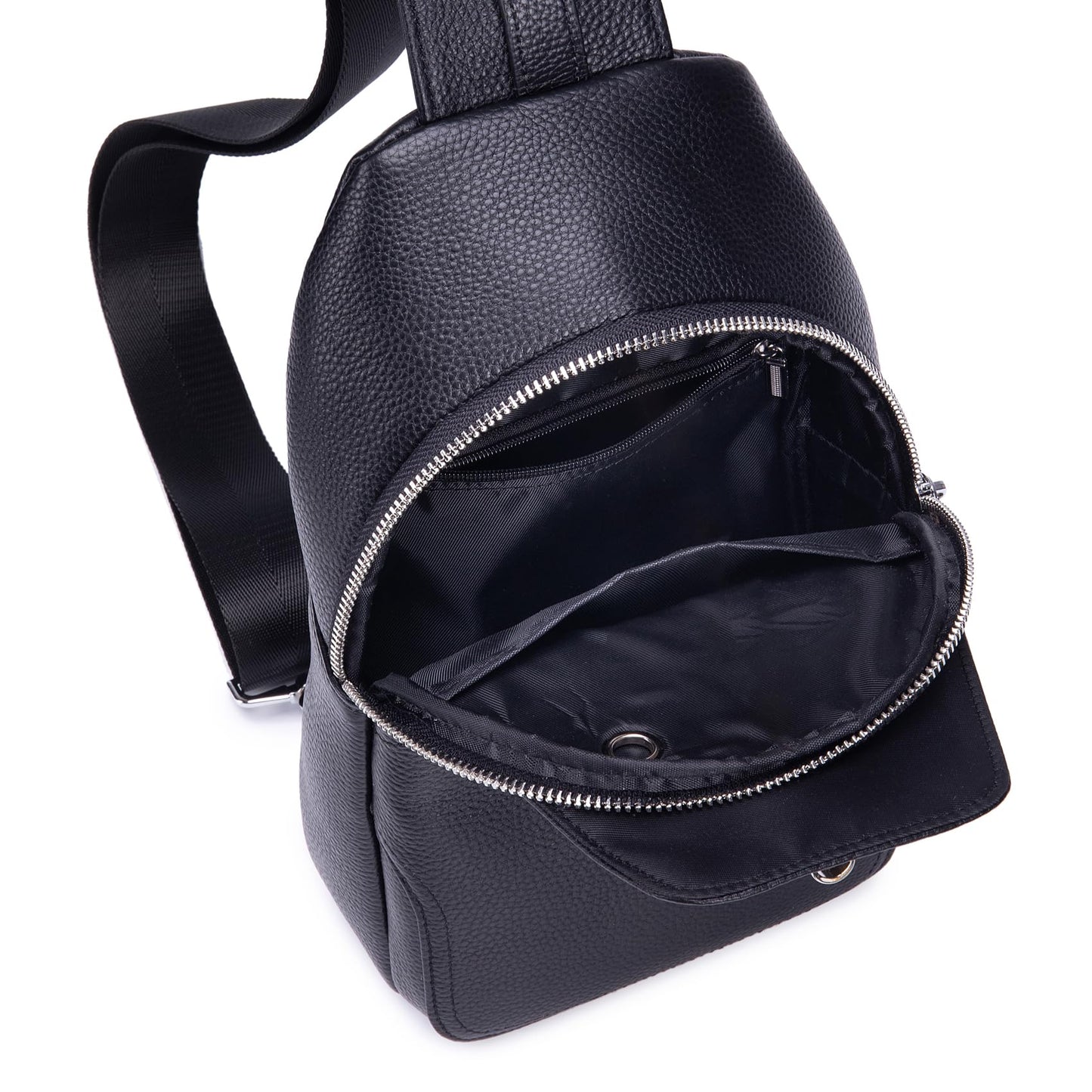 KPYWZER Genuine Leather Sling Bag fo Men Women Backpack Crossbody Chest Bag Purse Outdoor Hiking Travel Daypack Black