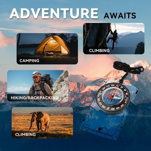 Orienteering Compass, Wilderness Survival Compass for Kids- Magnetic Gear Set Navigation Map- Backpacking Camping Hunting Survival (Clear)