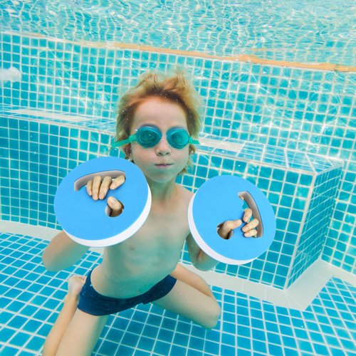 Hungdao 4 Pcs Water Exercise Discs Water Weights for Pool Exercise Set EVA Foam Aerobic Equipment for Adults Hand Held Pool Resistance for Swimming Beginners Arthritis(White and Blue)