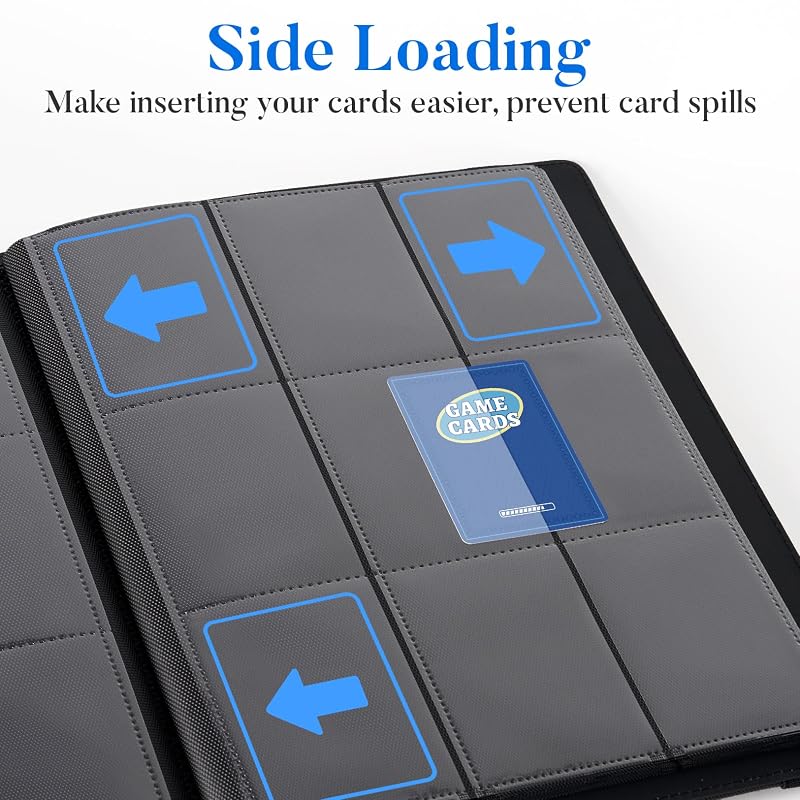 Premium 9 Pocket Card Binder for 540 Cards Navy Blue - Fabmaker PU Trading Card Binder