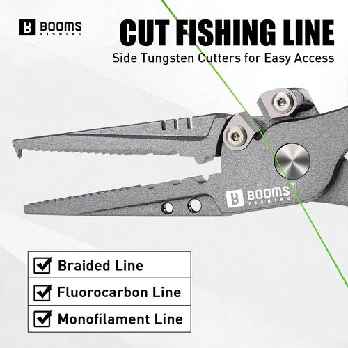 Booms Fishing Multi-Function Pliers Saltwater: 8.5" Carbon Steel Saltwater Fishing Pliers with Hook Remover, Split Ring Tool, Braid Cutters & Crimper for Freshwater & Saltwater Anglers, XW12