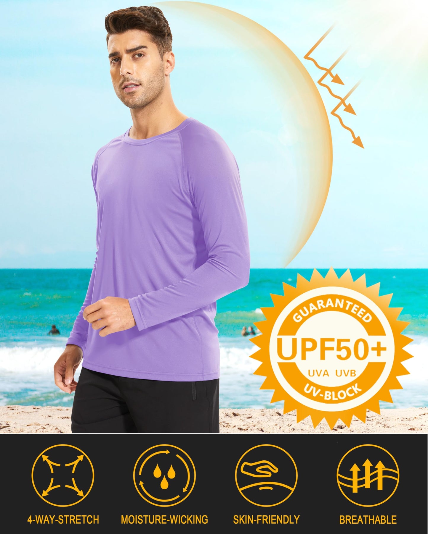 MAGCOMSEN Rash Guard Men UV Protection Swim Quick Dry Long Sleeve Shirts for Men Hiking Athletic Workout Sun Summer Shirts Purple