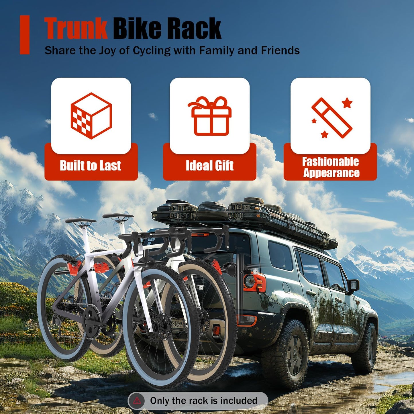 IOUSSJC Car Trunk Bicycle Rack Carrier, Steel 3-Bike Rack Trunk Mount, Bike Rack for Car Fits Most Hatchbacks, Sedans, SUV and Vans, Anti-Sway Straps, Foldable Design