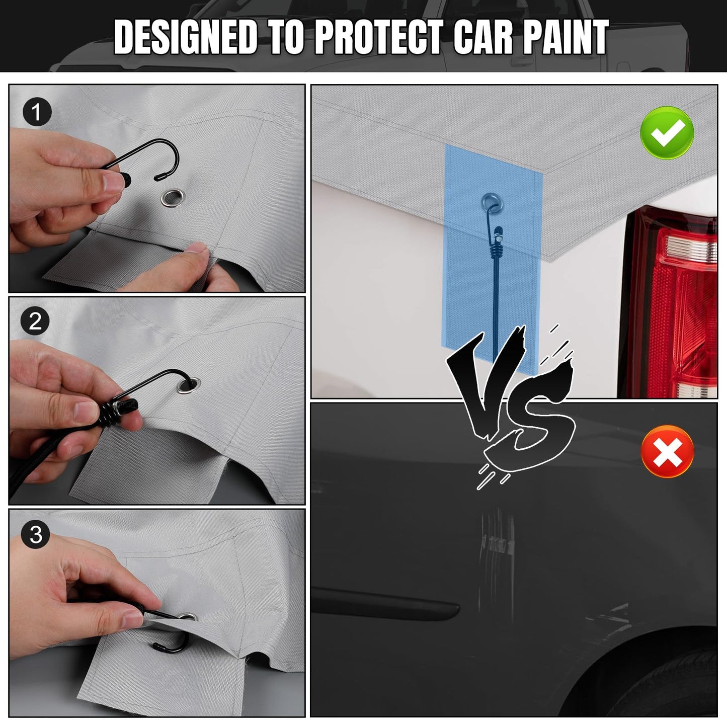 Mid-Size Truck Bed Tarp Cover Compatible with Toyota Tacoma, Ford Ranger and Nissan Frontier 5Ft-5.3Ft Short Bed, 600D Heavy Duty with 12 Elastic Cords Pickup Bed Tarp for Snow Rain Dust Protection