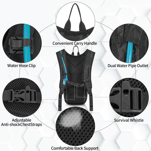 WELIDAY Hydration Backpack with 2L Water Bladder, Lightweight Hydro Pack for Cycling, Running, Hiking, Climbing (Black, 2L Water Bladder)