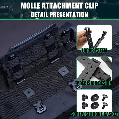 JR 3" Molle Clips 4-Pack, Molle Attachment Clips with Mounting Hardware for Vests, Backpacks, Pouches, Holsters, Locking Belt Clips Black, 3'' Clip Adapter (Pair with Mounting Hardware)