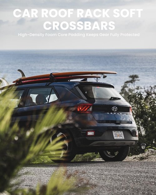 OutdoorMaster Universal Car Soft Roof Rack Pads, Car Rack for Kayak Surfboard SUP Canoe Include 4 Heavy Duty Tie Down Straps, 4 Tie Down Rope, 4 Quick Loop Strap and Storage Bag