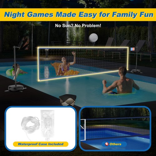 Oswerpon Upgraded Pool Volleyball Net with Scoreboard, Adjustable Height (4-7.5 FT) & Width Pool Volleyball Set, Portable Versatile Tennis Badminton Net with Water Base, LED Light for Indoor Outdoor