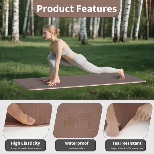 HAHE Non Slip Yoga Mat Wide, (72"L X 32"W, 0.24" Thick) Large Fitness Exercise Mat with Carrying Strap, Eco-Friendly POE Yoga Mats for Home, Gym, Pilates, Stretching (Brown & Apricot)