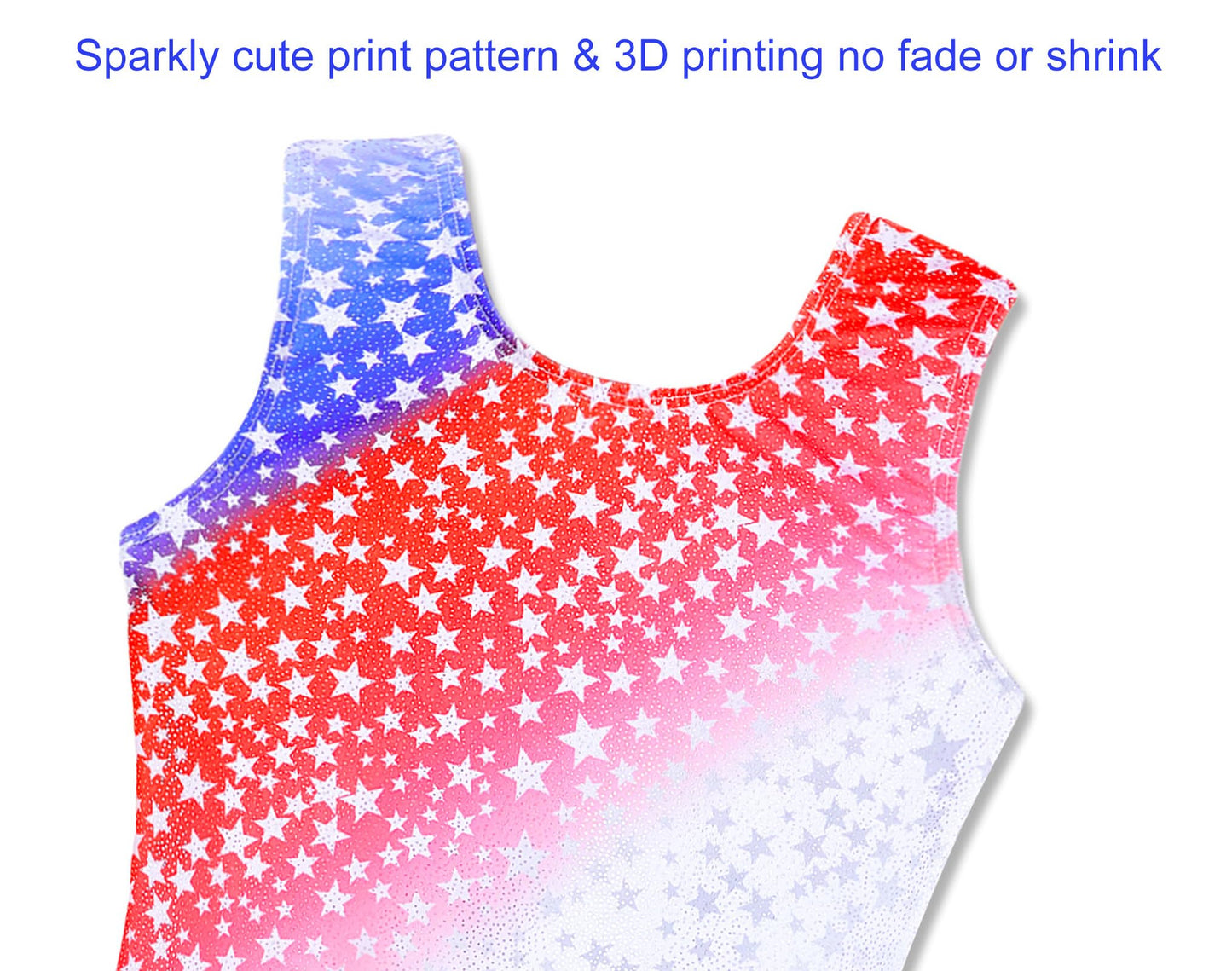 Domusgo Gymnastics Leotards for Girls 4t 5t Sparkly One Piece Sleeveless Red White Blue Star Biketard