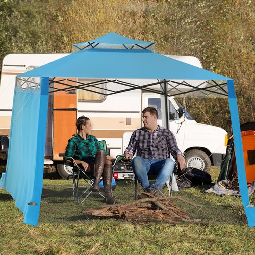 PANTAZO Beach Cabana 8x8 UPF50+ Beach Shade Canopy with Side Wall and 4 Sand Pockets Easy Set up and Take Down for Family,Blue