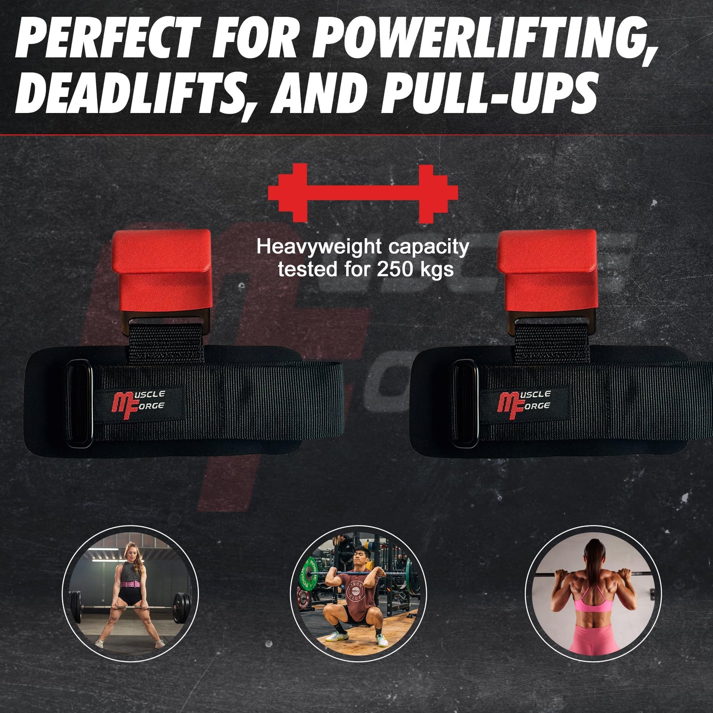 MuscleForge Weight Lifting Hooks for Men & Women - Heavy Duty Lifting Wrist Straps with Hook Grips for Weightlifting - Gym Grips for Weight Lifting, Pull Ups & Deadlift Support