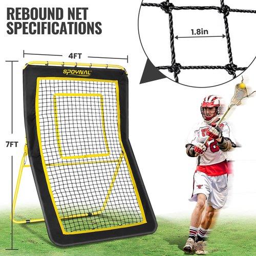 Lacrosse Rebounder - 5-Angle Adjustable Backyard Sports Net for Lacrosse, Soccer & Baseball - 4x7ft Volleyball Rebounder Net, Lacrosse Rebound for Backyard with Target Strip, Solo Drills