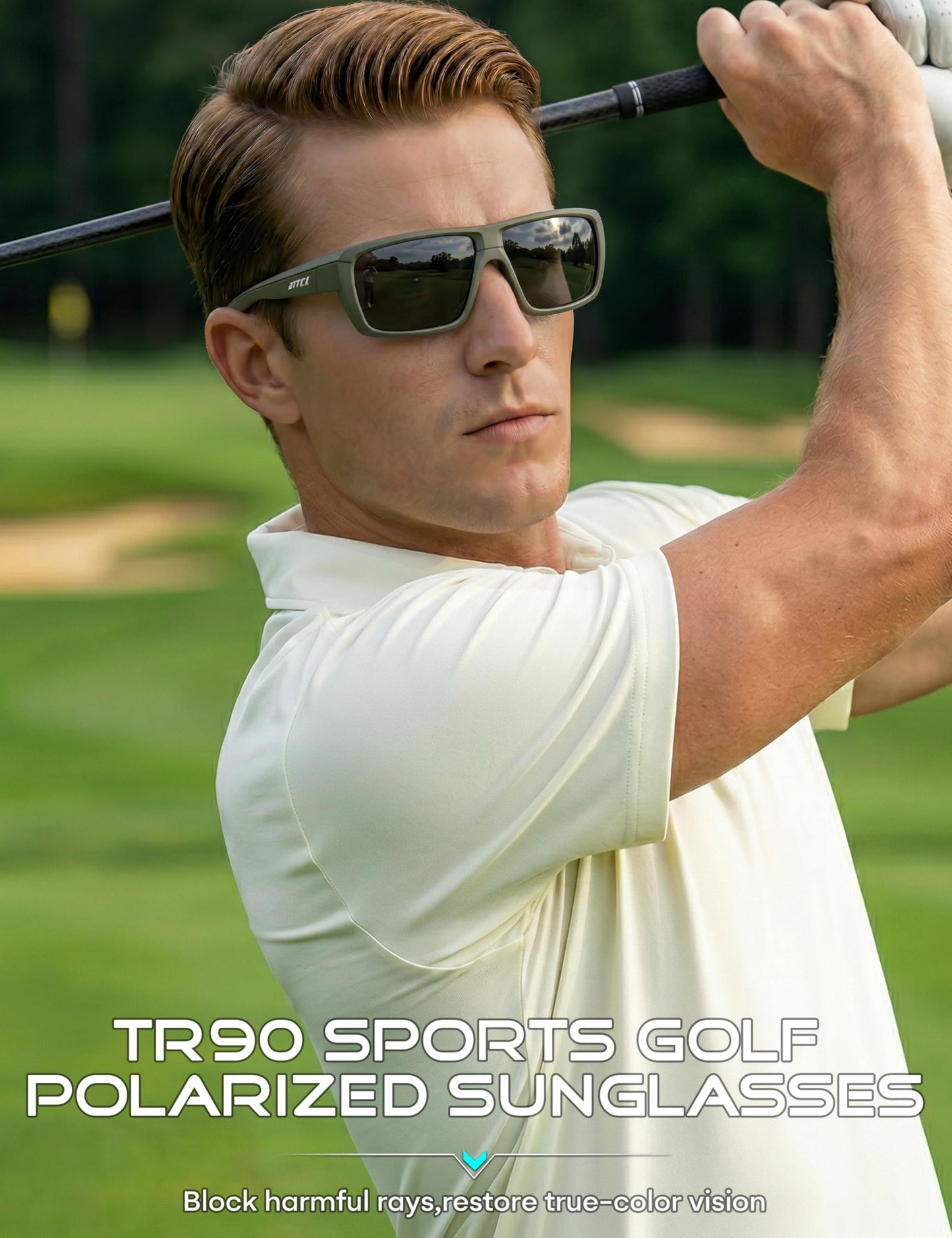 ATTCL Polarized Sunglasses Men for Fishing: UV Protection Lightweight TR90 Sports Wrap Sun Glasses Driving Golf Cycling Running 5001 Green+frame