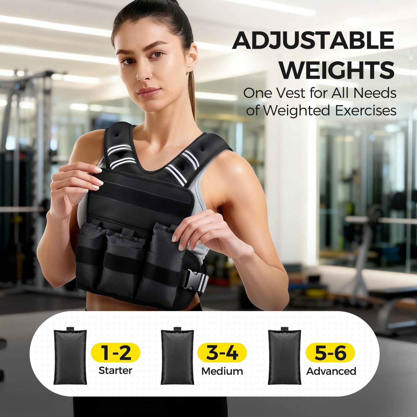 Adjustable Weighted Vest PACEARTH Ironsand Weight Vest with Six 1.5-lb Adjustable Weights, 11-20 lbs Total, Big Zipper Pouch, Home Workout Weight Vest for Men and Women in Cardio and Strength Training