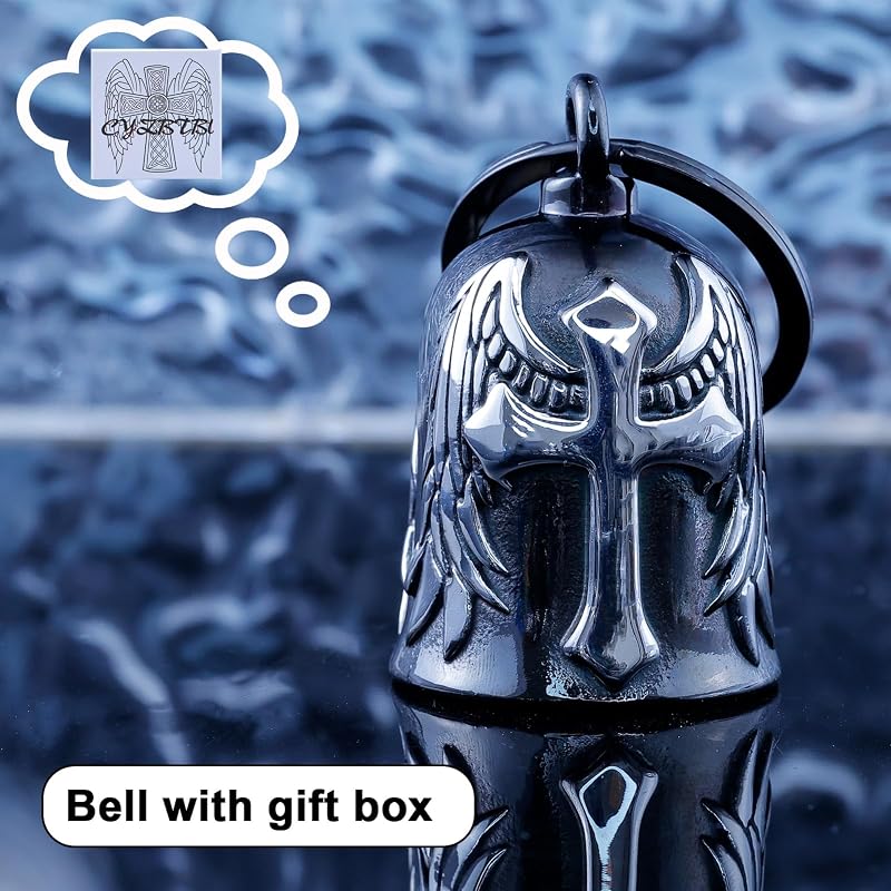 Motorcycle Angel Bell for Bikes - 3D Patterned Stainless Steel Bell (Black Silver)
