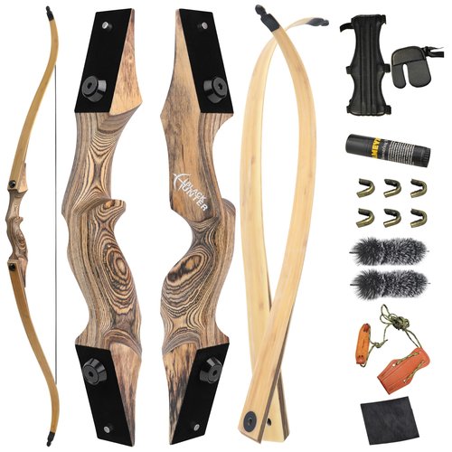 ZSHJGJR 60” Black Hunter Original Recurve Bow 20-60lbs for Adults American Hunting Longbow Archery Bow Left Hand for Archery Outdoor Hunting Target Shooting (Wood, 35lbs, Left Hand)