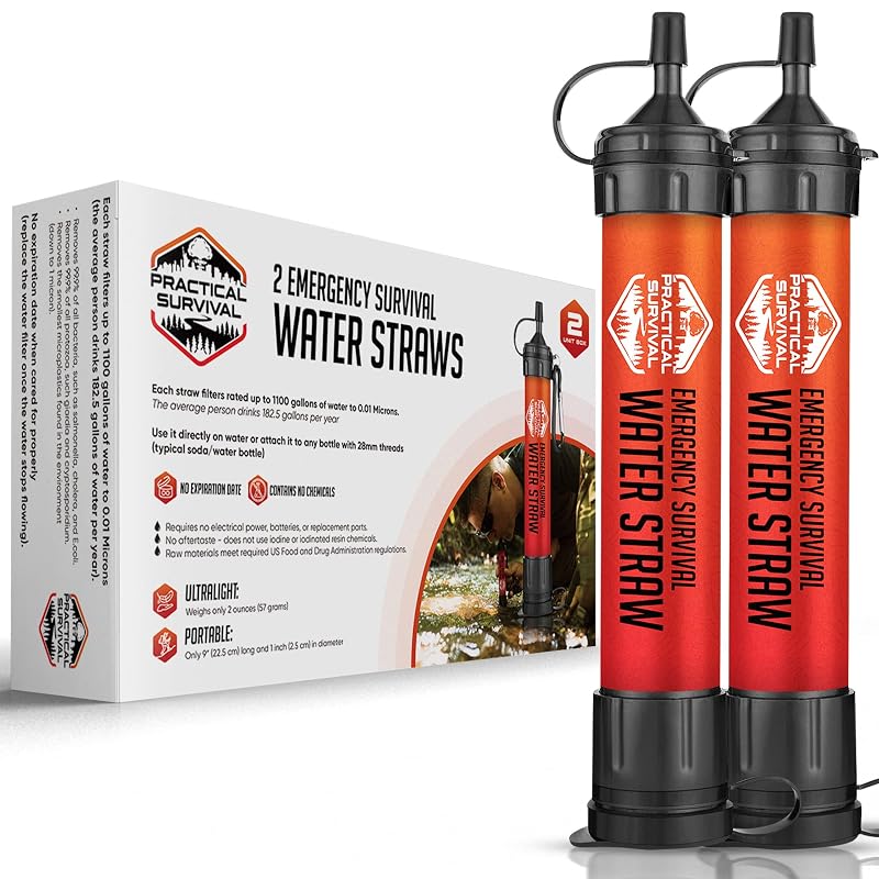 Practical Survival Reusable Emergency Water Filter Straws - 2 Pack