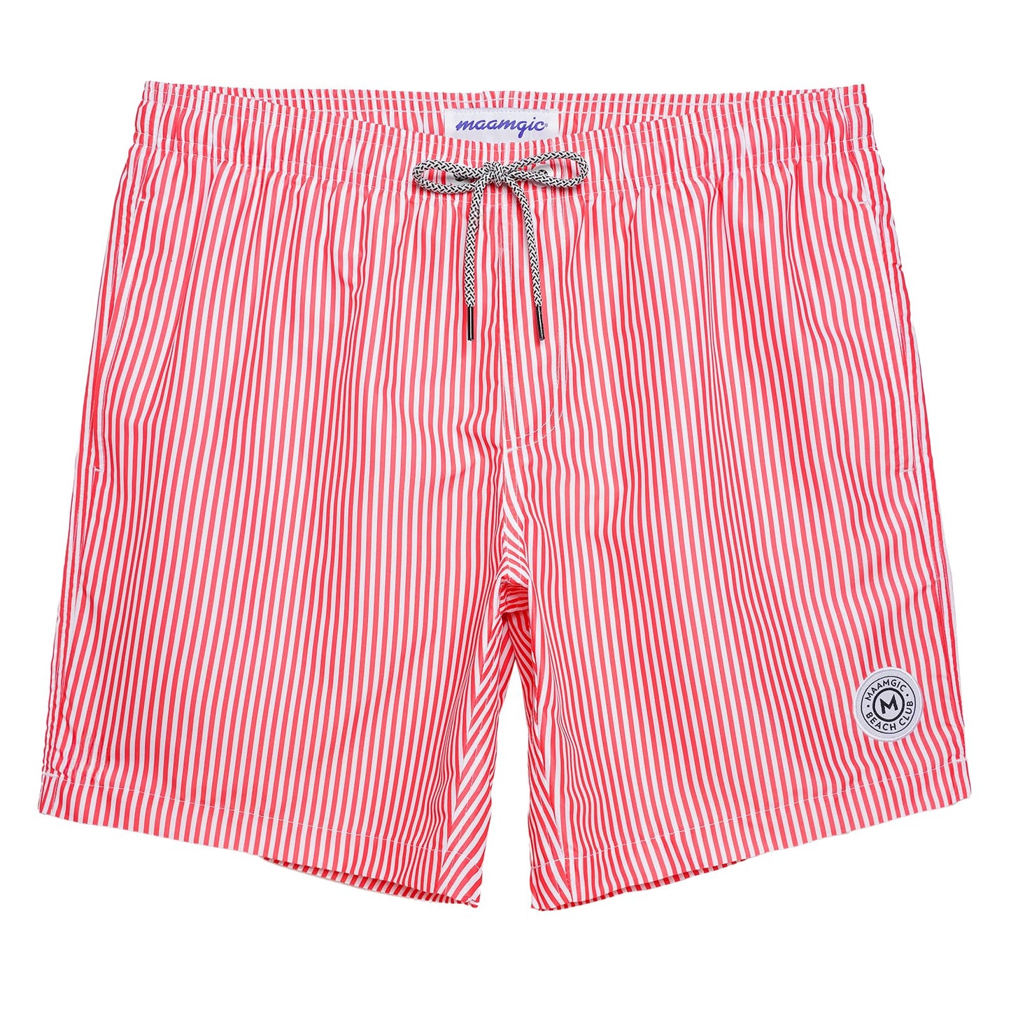 maamgic Mens Swim Trunks Quick Dry Swim Shorts with Mesh Lining Funny Swimwear Bathing Suits 7inch Red Striped XX-Large