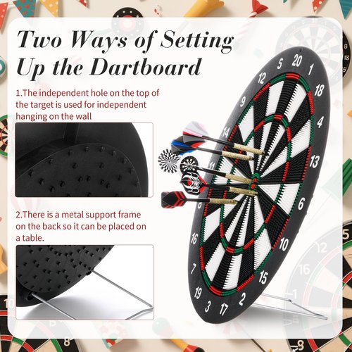 Soulchen 153 Pcs Dartboard Sets -1 Soft Tip Dartboard 12 Soft Tip Darts 100 Extra Dart Tips 18 Tails 2 Flight Protectors 20 Rubber Rings for Indoor Game Party Games Birthday Gifts