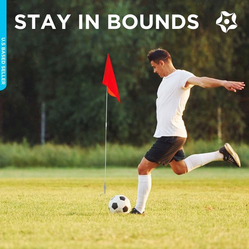 Get Out! Soccer Corner Flags Set of 4-60 Inch Training Agility Poles - Large 13 x 10 Inch Soccer Practice Flags - Spring Mounted Spike Anchored Corner Flag Poles for Outdoor Grass Fields