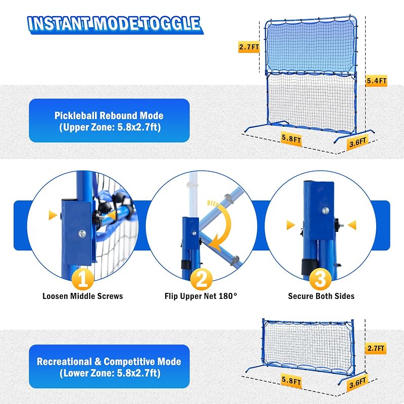 Pickleball Rebounder Net with Paddles Set for Solo Training – 5.8x2.7ft Pro Rebound Zone
