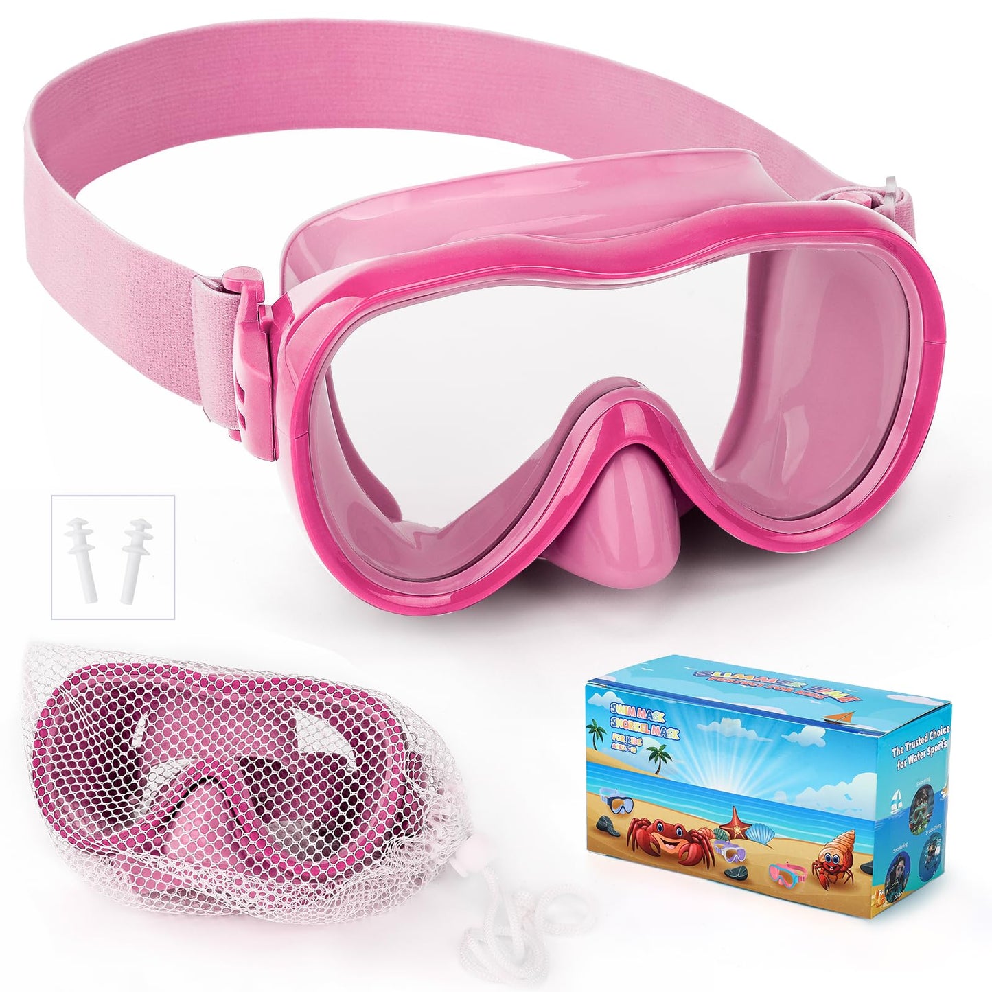 Kids Swim Goggles, Anti-Leak Snork Goggles with Nose Cover & Elastic Fabric Strap, UV Protection Swimming Goggles for Kids Boys Girls
