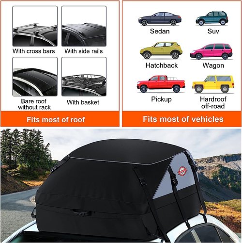 Sailnovo Car Rooftop Cargo Carrier Roof Bag, 20 Cubic feet Waterproof Roof Cargo Carrier fit car with/Without Luggage Rack - Vehicle Soft Shell Roof Cargo Box with Tie-Down Strap, Safety Hook