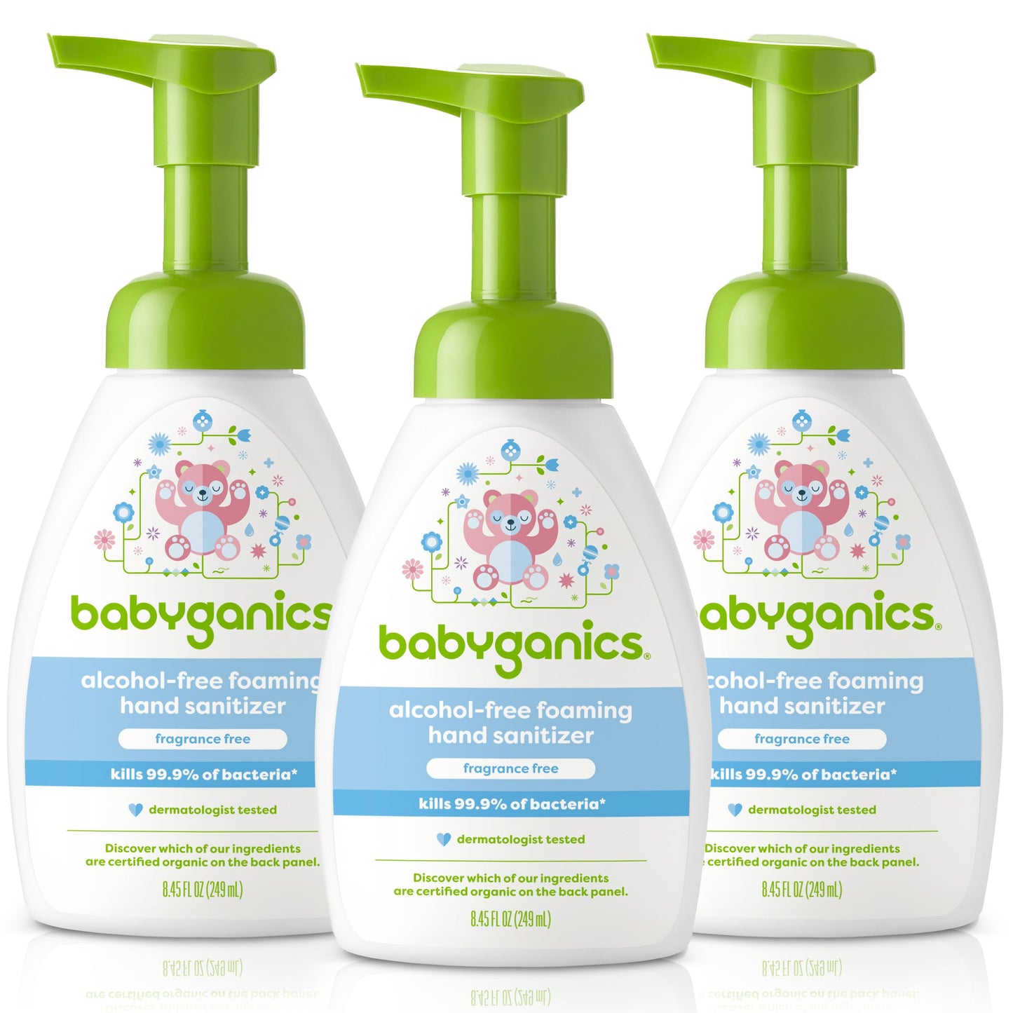 Babyganics Alcohol-Free Foaming Hand Sanitizer, Pump Bottle, Fragrance Free, 8.45 oz, 3 Pack